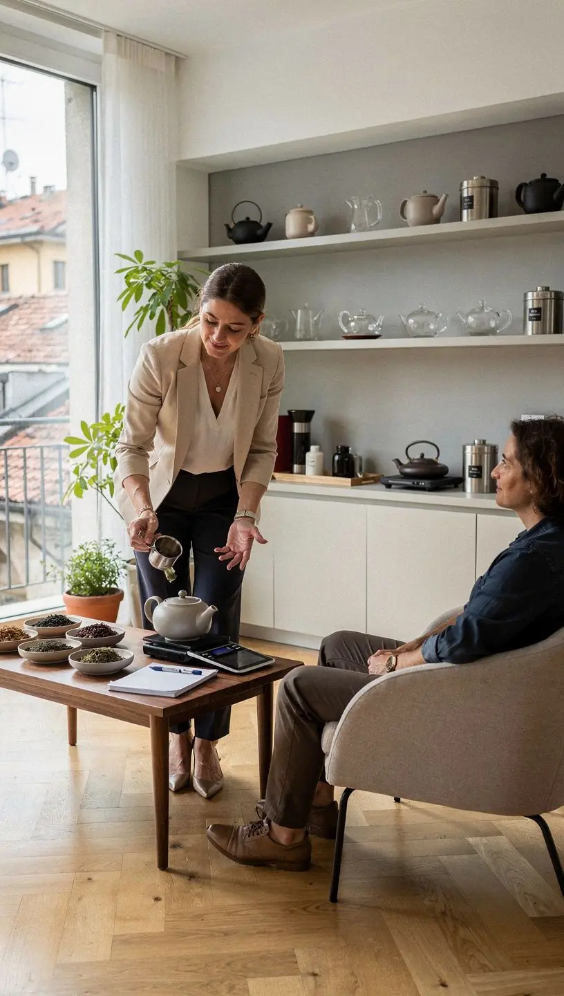 Un cucchiaino che misura la giusta quantità di foglie di tè per una tazza.